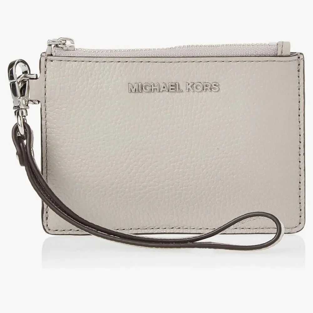 MICHAEL KORS Small Coin Purse Pearl Grey Keychain New with Tag MSRP $98